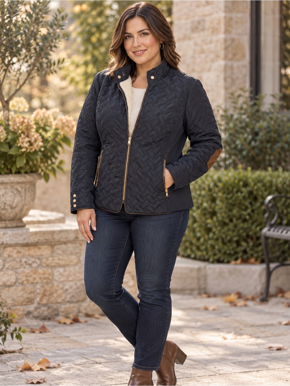 Cavalini Black Quilted Puffer Jacket with Gold Zippers
